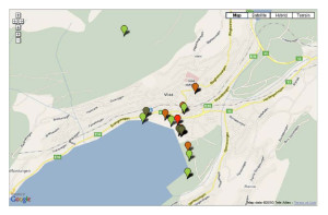 Figure 6. The LocaWriter’s display of news stories. Half-way through the week there were 13 stories on the map. Source: authors, based on Google Maps.